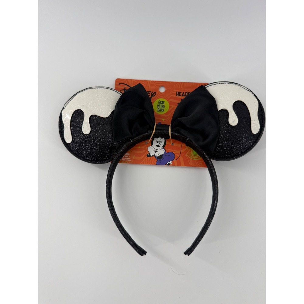 Disney Minnie Mouse Halloween Glow in the Dark Drip Ears Headband Black Glitter